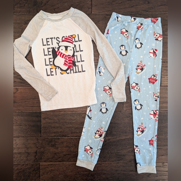 Jammies For Your Families Penguin Let's Chill Kids Pajamas Set - Gray and Blue - Picture 1 of 5